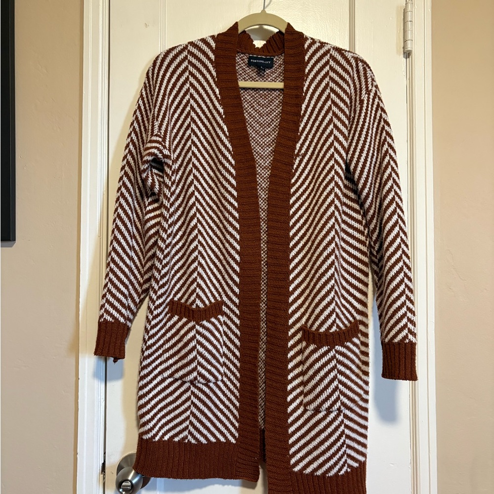 Fortune and ivy brown herringbone cardigan